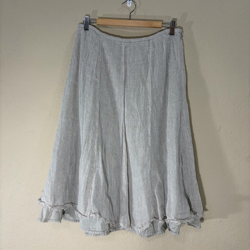 EILEEN FISHER 100% LINEN SEAMED SKIRT IN CLOVE 15” WAIST CASUAL COASTAL MINIMAL